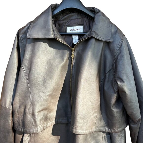 Vintage Veranesi Chocolate Brown 100% Leather Jacket Women's Mid- Length Coat Si - Picture 7 of 15